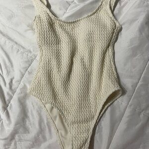 Elegant Cream Textured Women's One Piece Swimsuit